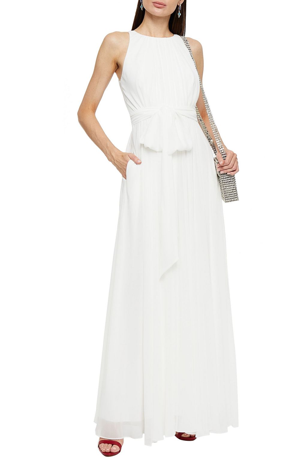 BADGLEY MISCHKA Belted gathered georgette gown