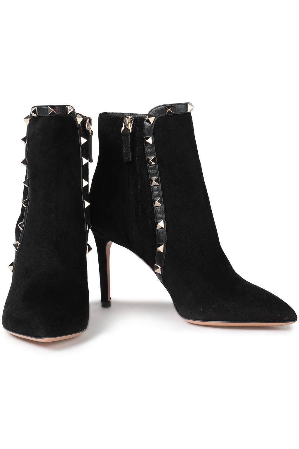 VALENTINO GARAVANI Rockstud leather-trimmed suede ankle boots