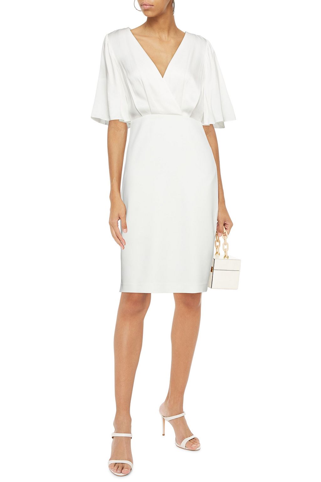 BADGLEY MISCHKA Wrap-effect silk-satin and stretch-crepe dress