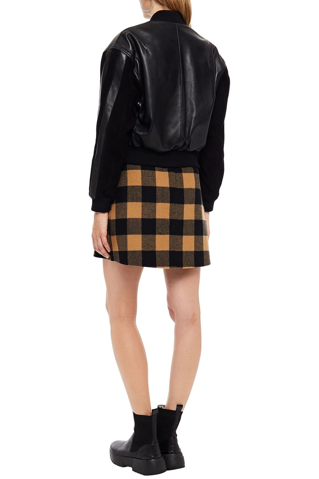 SANDRO Nubuck-paneled leather bomber jacket