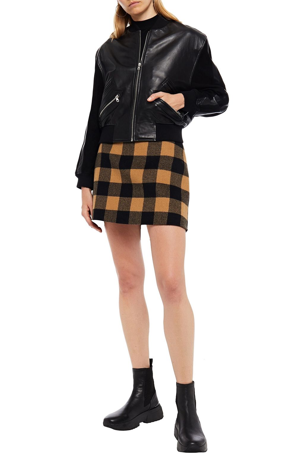 SANDRO Nubuck-paneled leather bomber jacket