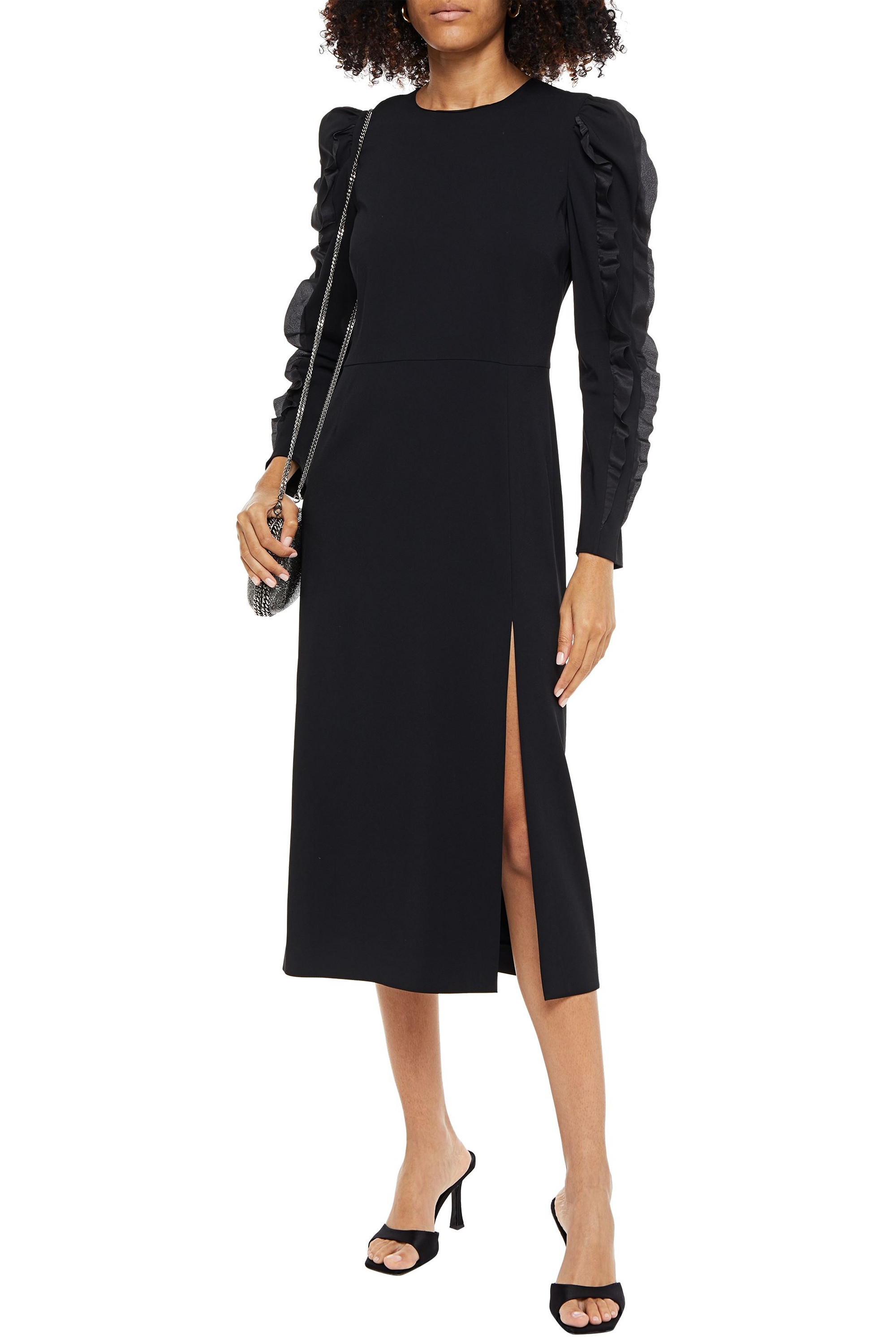 REDValentino Satin-trimmed ruffled crepe midi dress