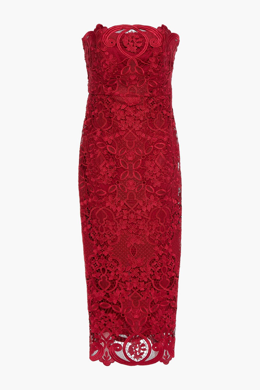 badgley mischka strapless lace cocktail dress