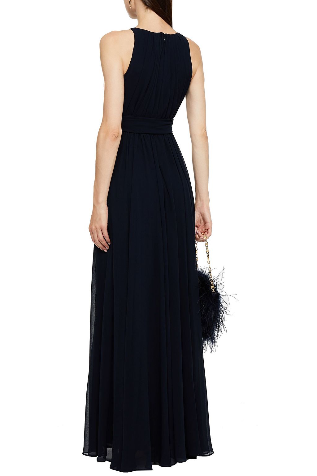 BADGLEY MISCHKA Belted gathered georgette gown