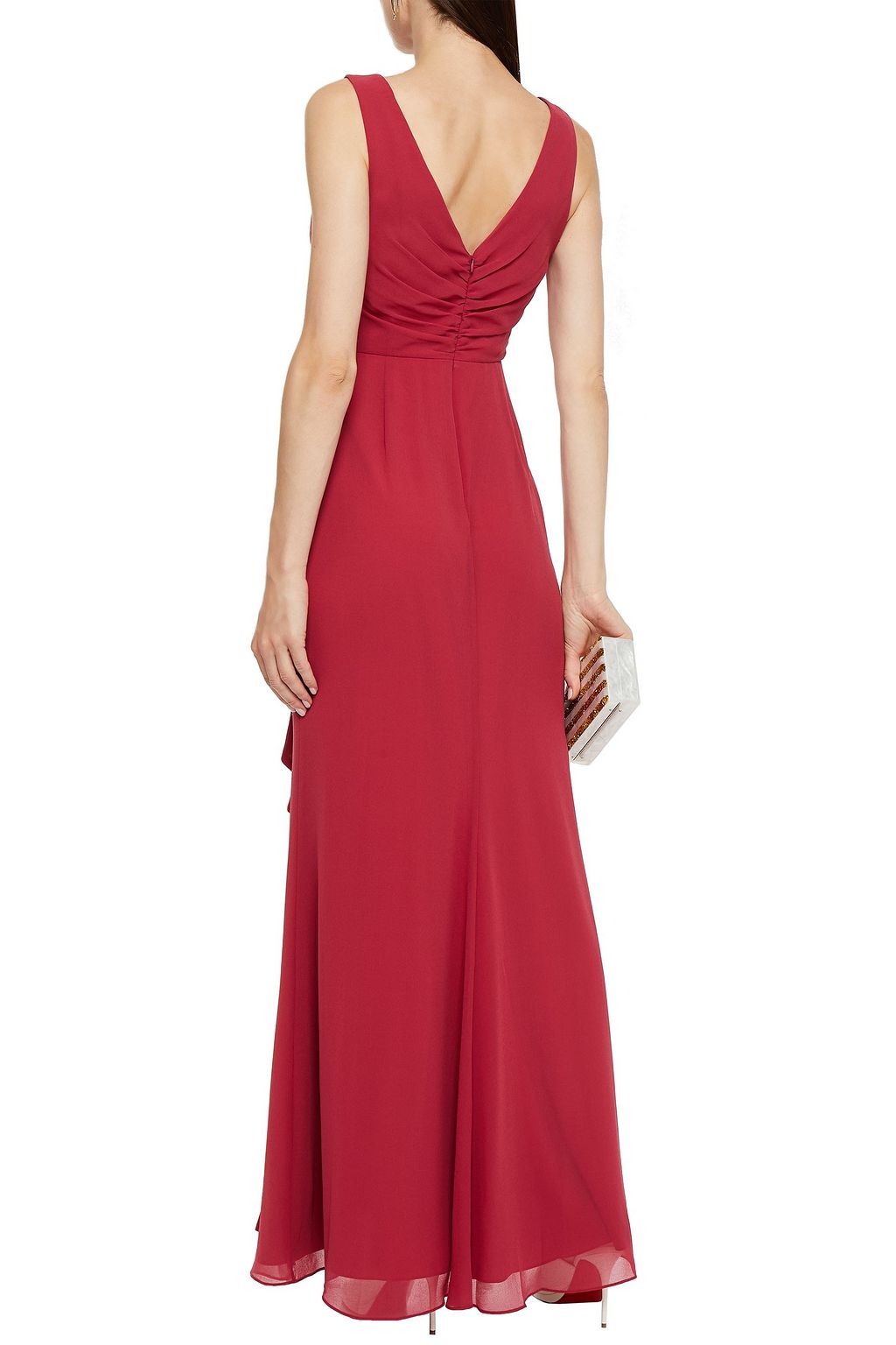 BADGLEY MISCHKA Wrap-effect ruffled georgette gown
