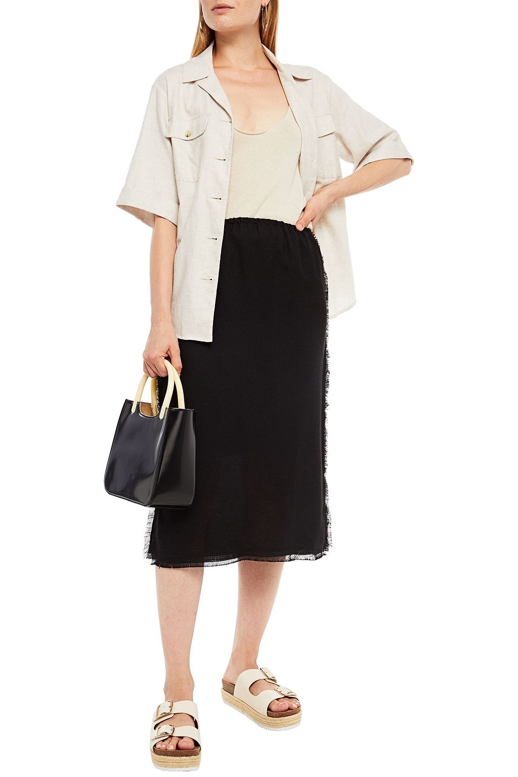 MARNI Frayed canvas midi skirt
