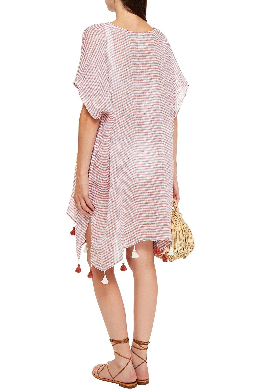 SEAFOLLY Tasseled striped linen-gauze coverup