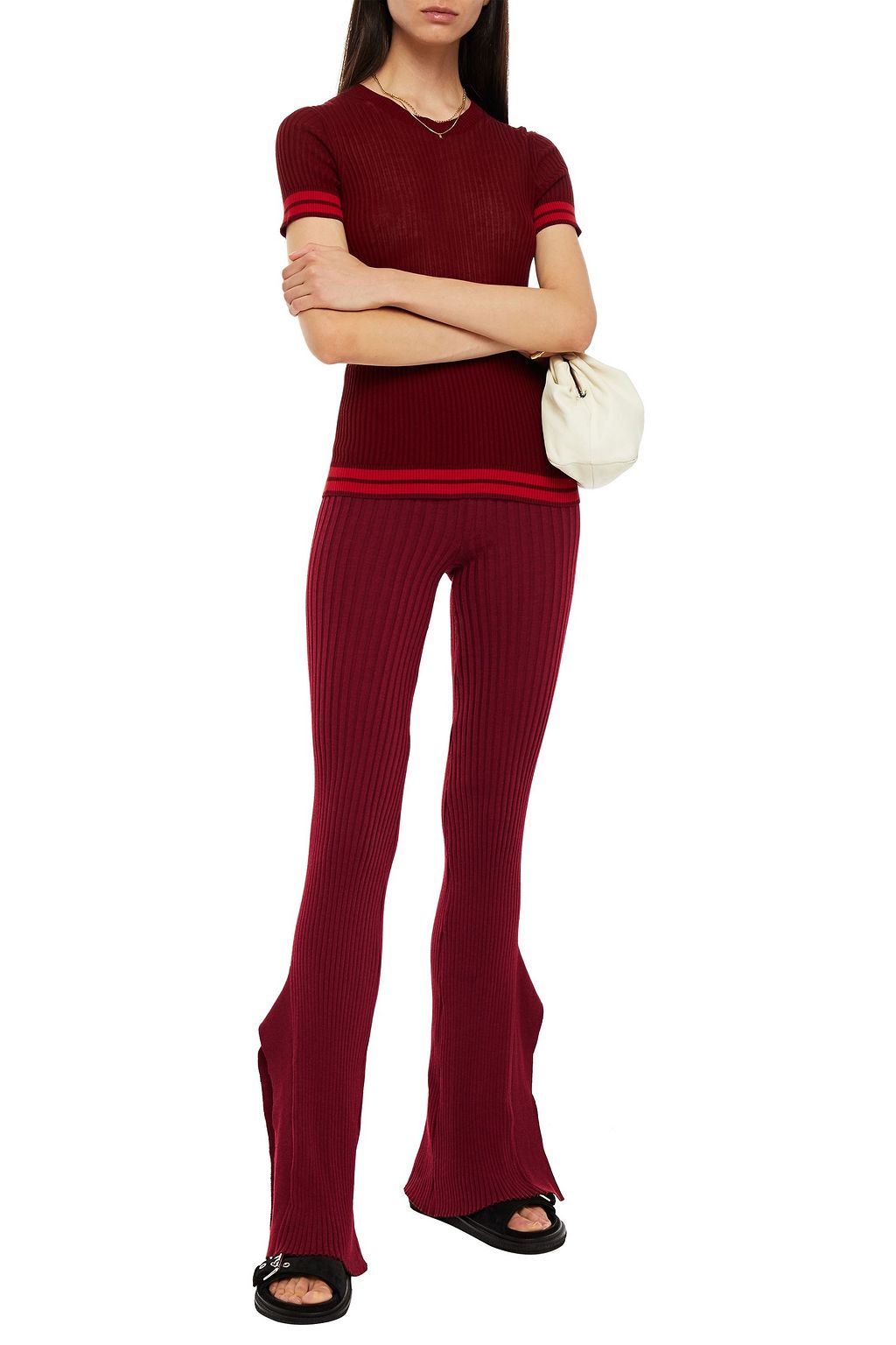 STELLA MCCARTNEY Ribbed wool and silk-blend flared pants