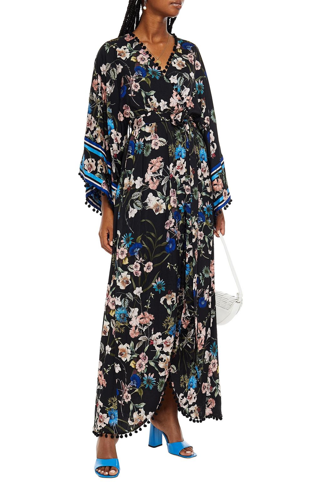 BADGLEY MISCHKA Wrap-effect floral-print crepe de chine gown