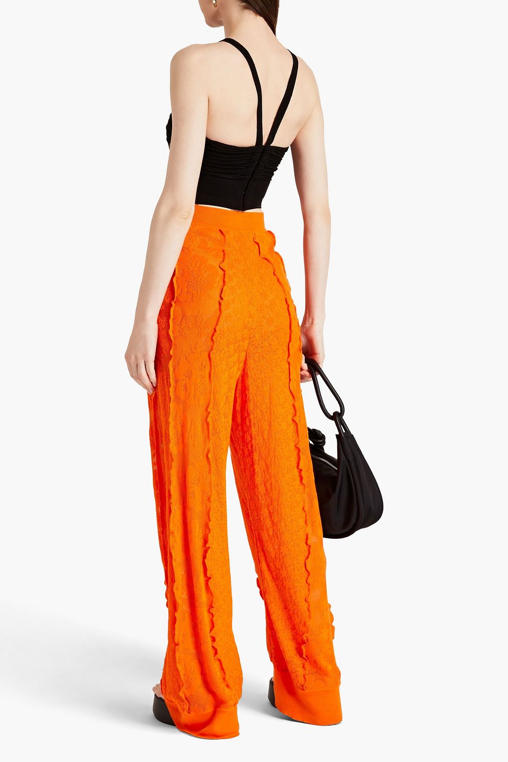 STELLA MCCARTNEY Ruffle-trimmed cotton-blend lace wide-leg pants