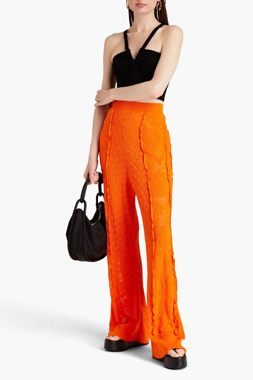 STELLA MCCARTNEY Ruffle-trimmed cotton-blend lace wide-leg pants