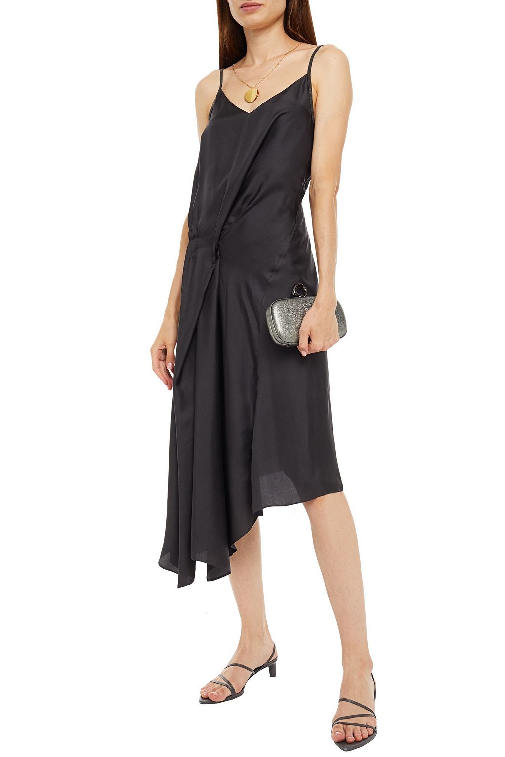 BRUNELLO CUCINELLI Bead-embellished pleated silk-twill midi dress
