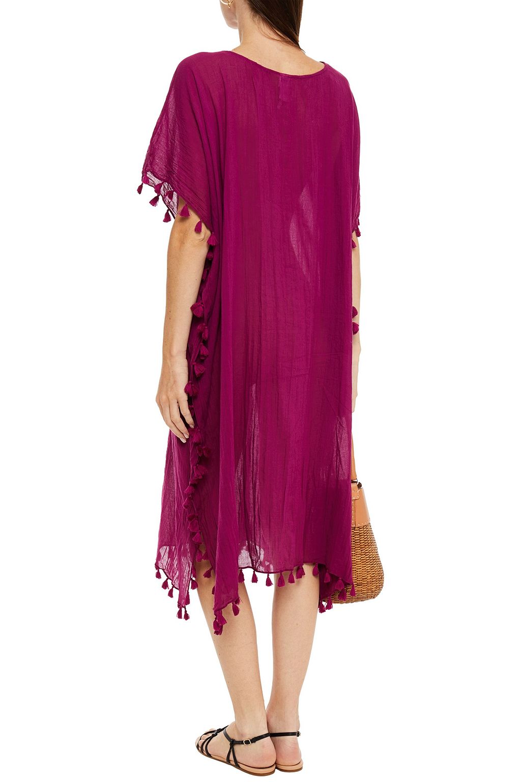 SEAFOLLY Tasseled crinkled cotton-gauze kaftan