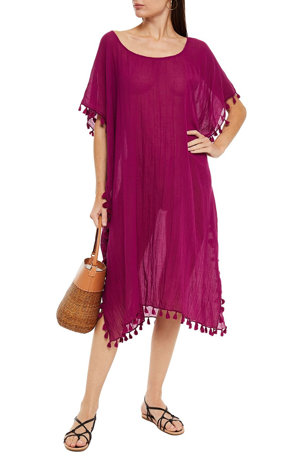 SEAFOLLY Tasseled crinkled cotton-gauze kaftan