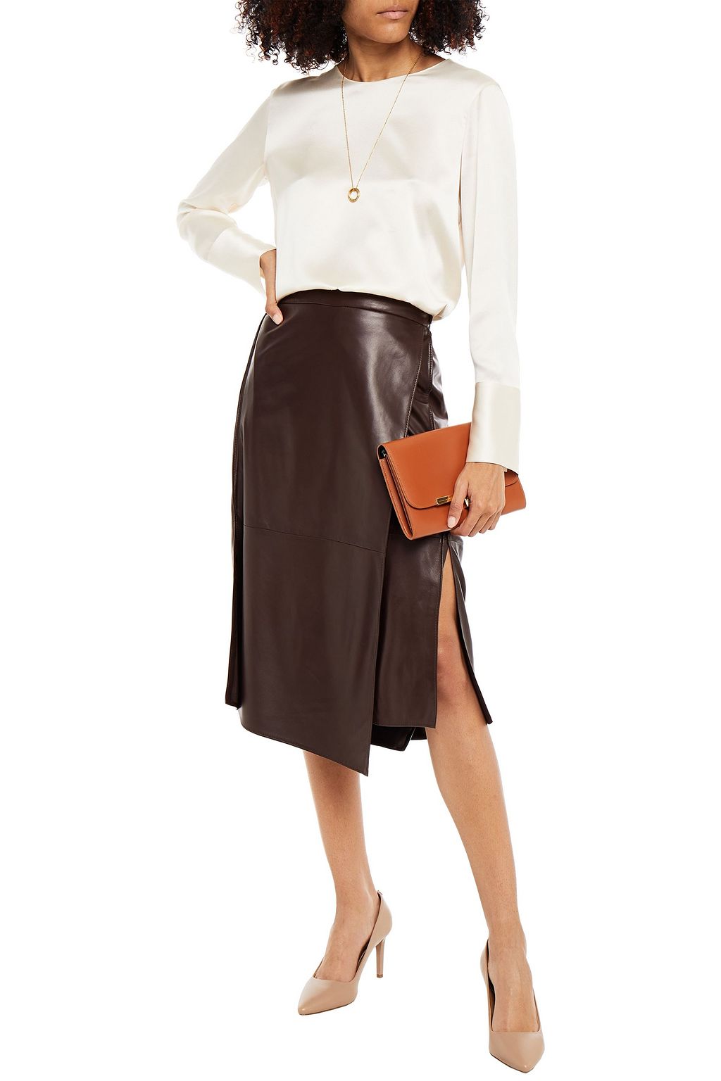 BRUNELLO CUCINELLI Wrap-effect leather skirt