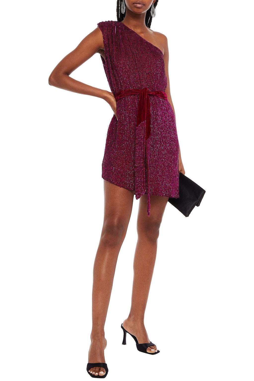 RETROFÊTE Ella one-shoulder sequined chiffon mini dress
