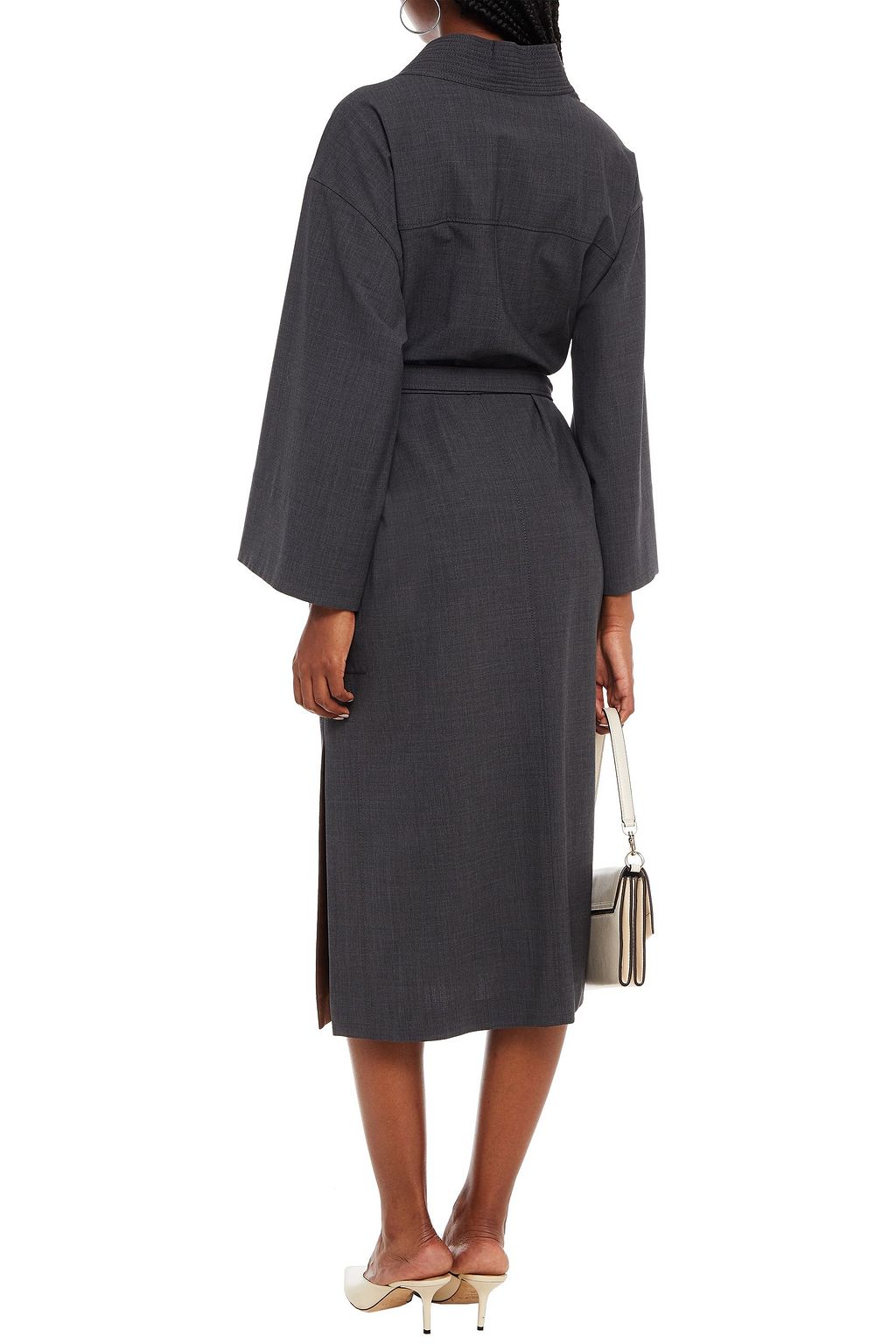 BRUNELLO CUCINELLI Bead-embellished wool-blend midi wrap dress