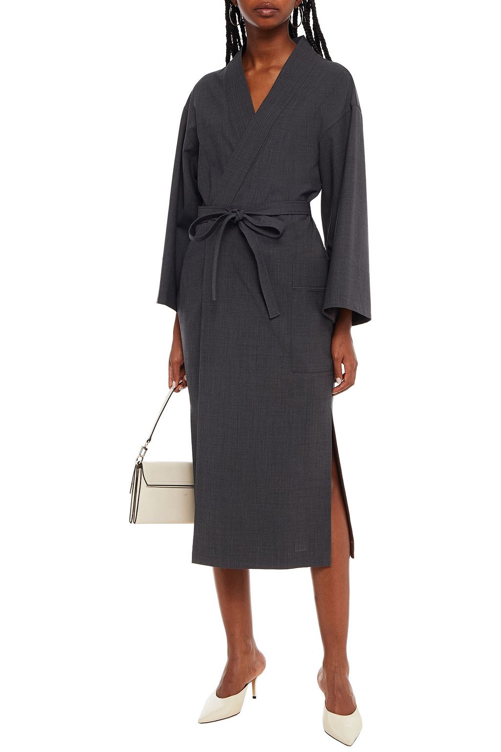 BRUNELLO CUCINELLI Bead-embellished wool-blend midi wrap dress