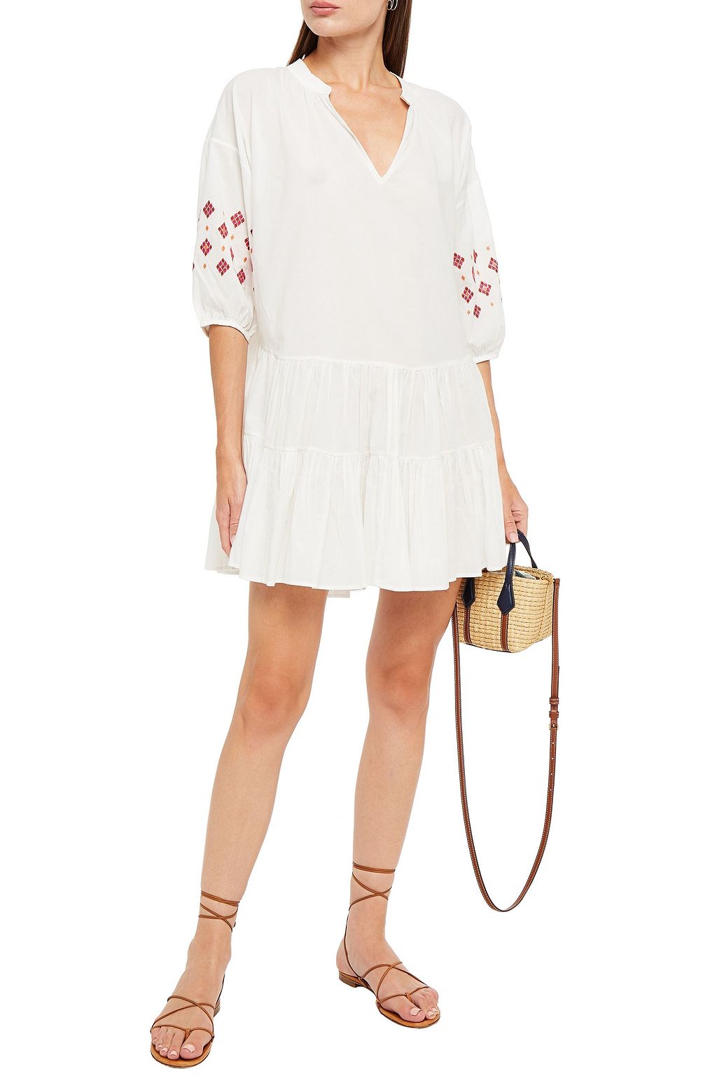 SEAFOLLY Tiered embroidered cottongauze mini dress THE