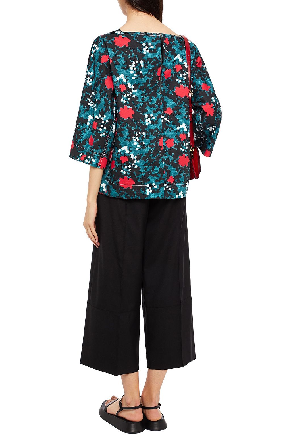 MARNI Printed cotton and linen-blend top