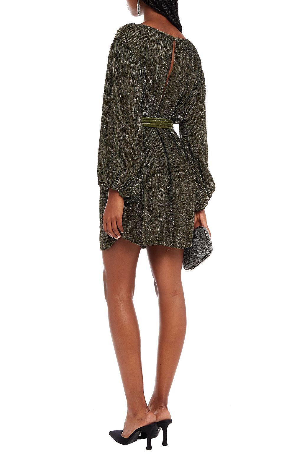 RETROFÊTE Grace velvet-trimmed sequined chiffon mini dress