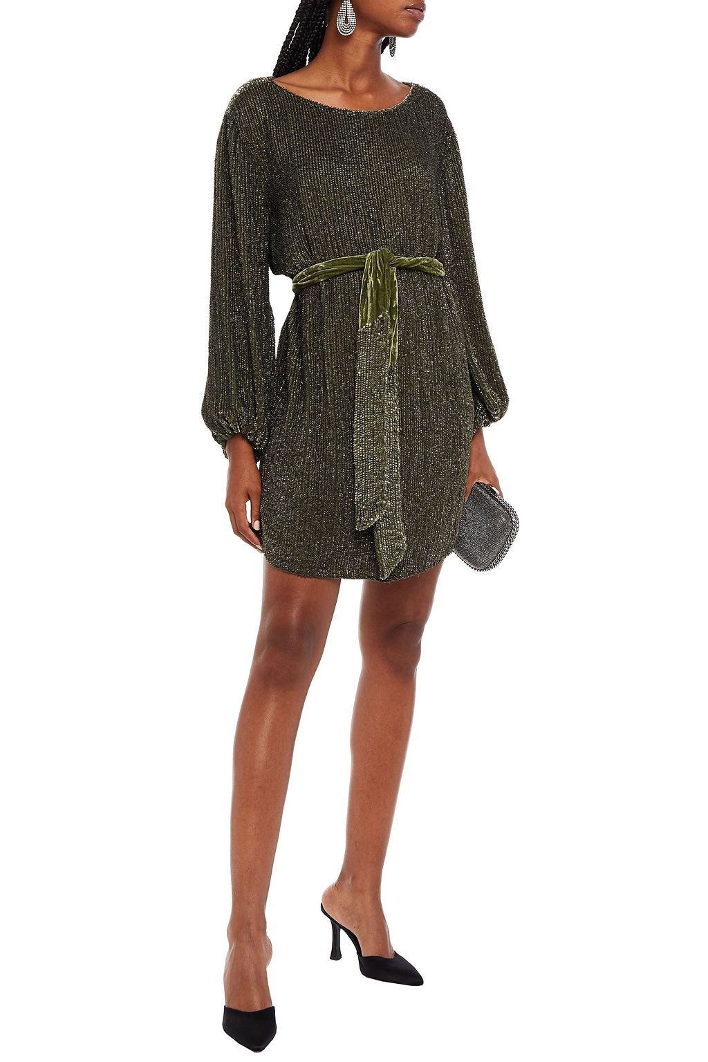 RETROFÊTE Grace velvet-trimmed sequined chiffon mini dress