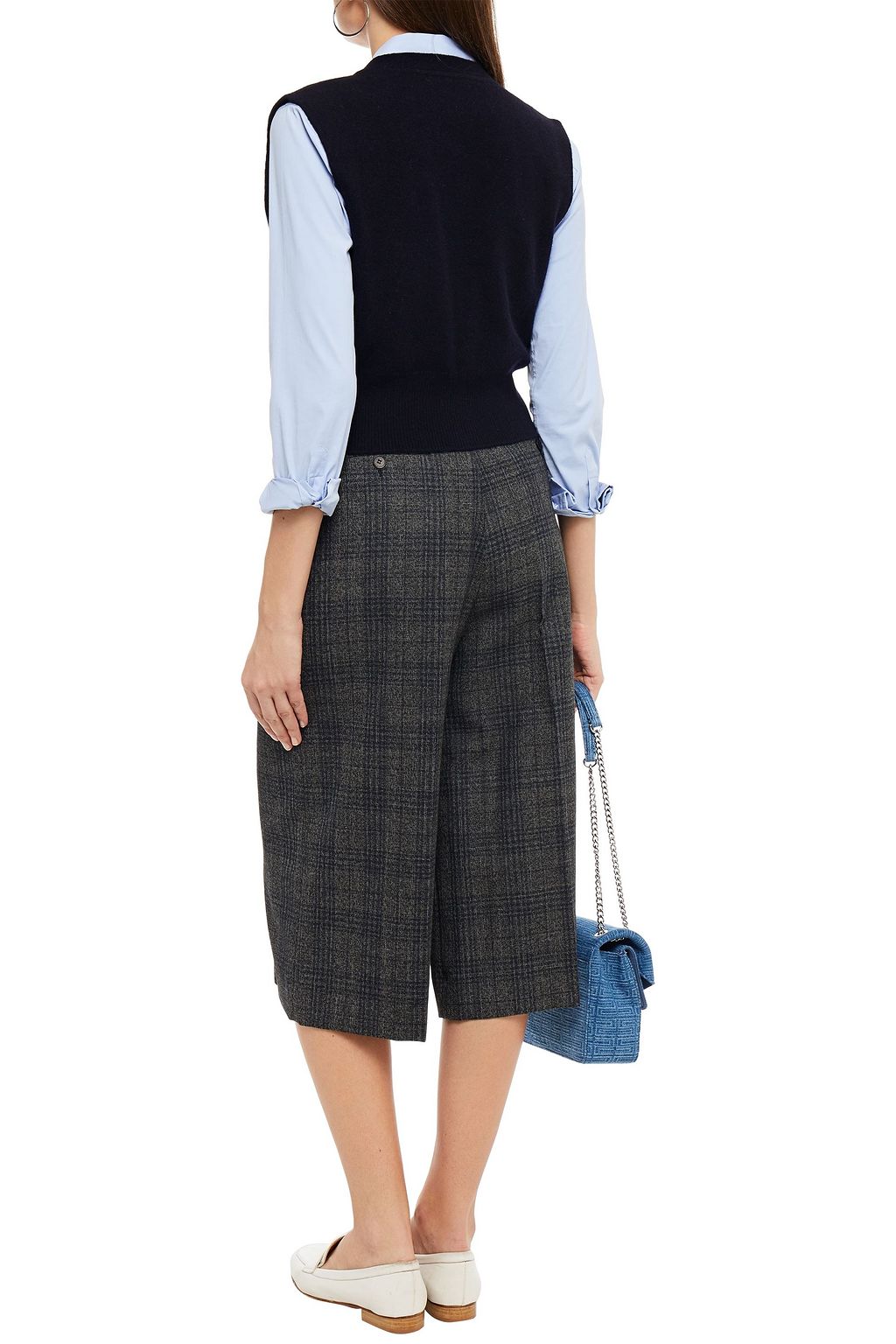 SANDRO Pleated checked woven shorts