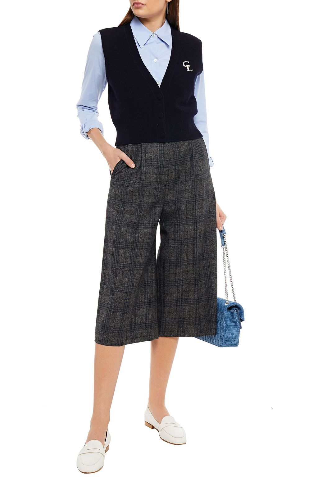 SANDRO Pleated checked woven shorts