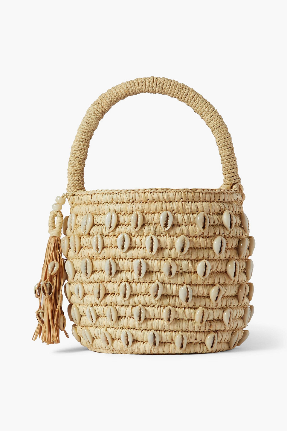 Alanui Irie Shell-embellished Woven Raffia Bucket Bag In Beige