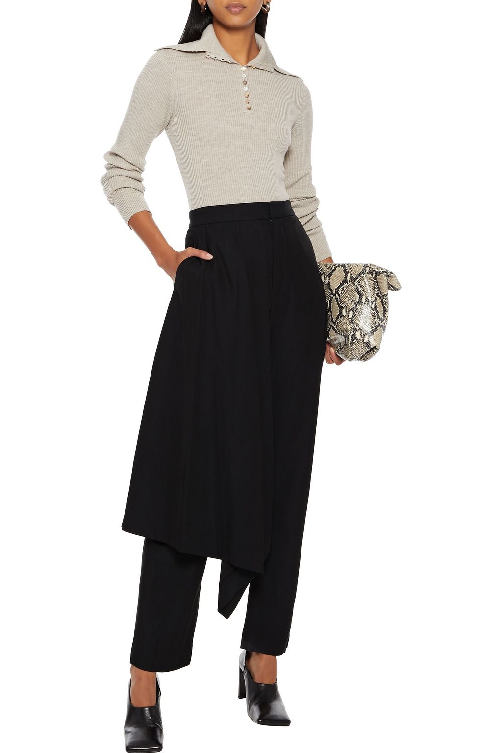 DEVEAUX Draped twill straight-leg pants