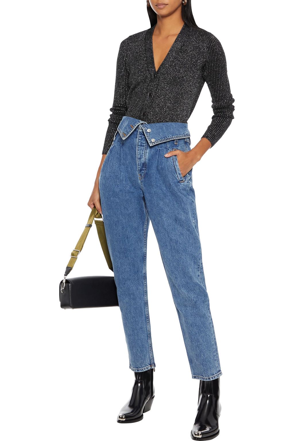 Mid denim 80s fold-over high-rise 