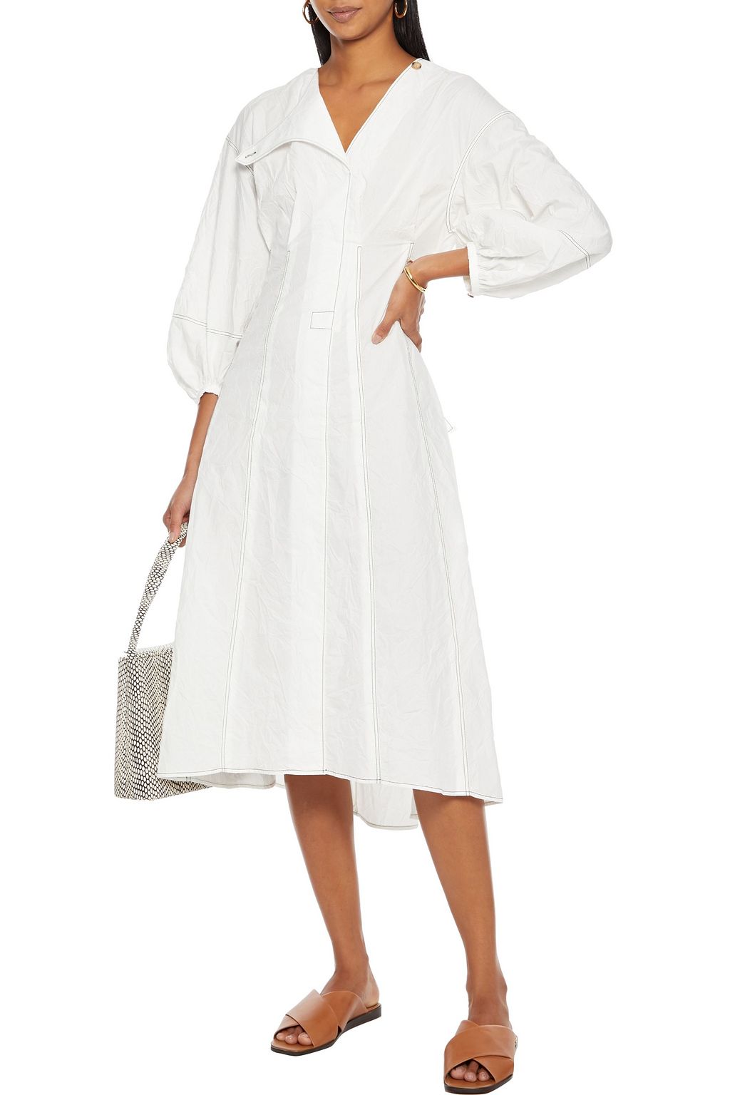 DEVEAUX Charlotte crinkled shell midi dress