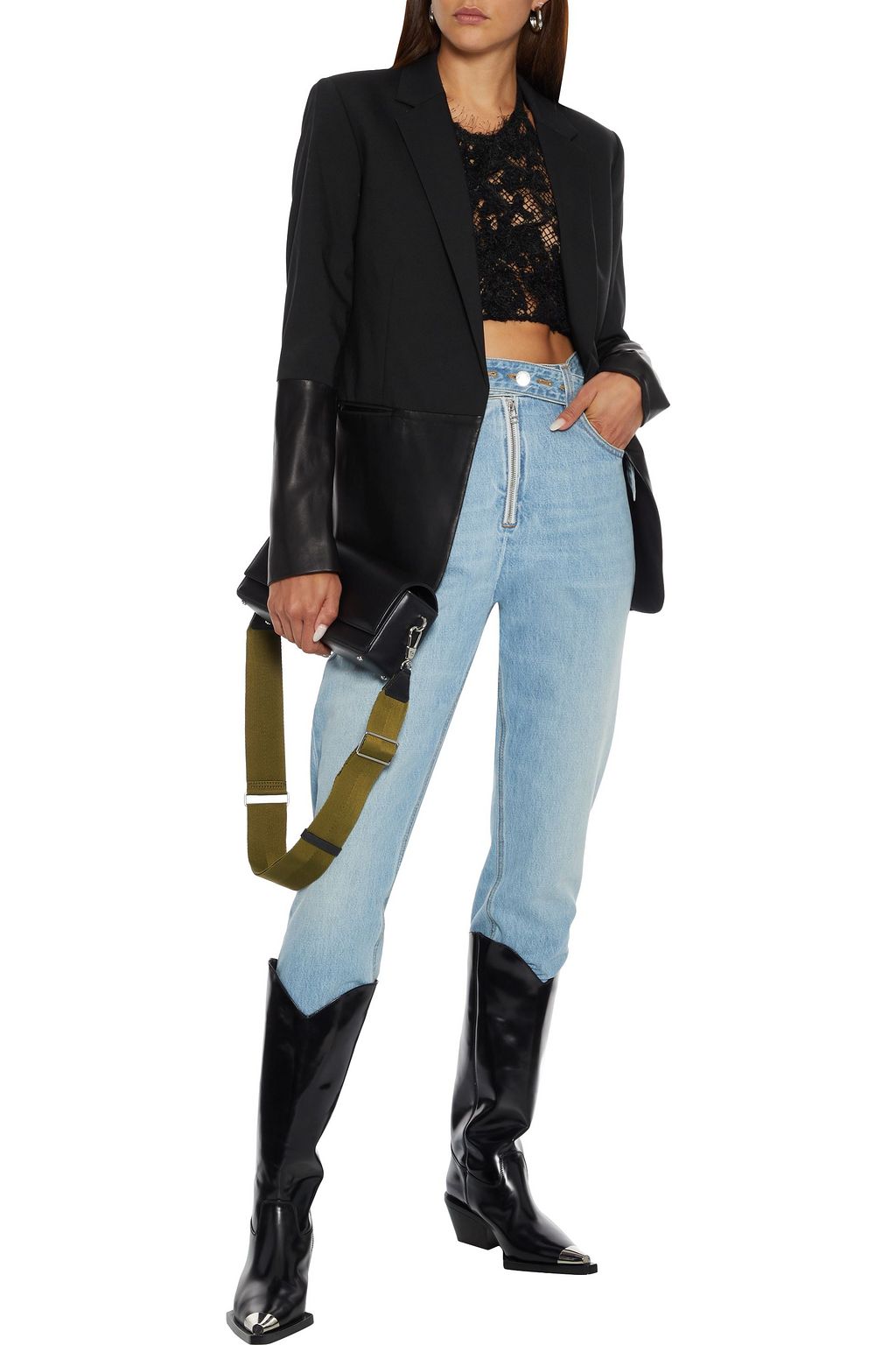 HELMUT LANG Leather-paneled wool-blend blazer