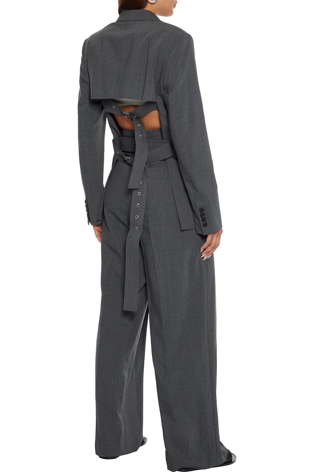 HELMUT LANG Belted mélange wool-blend wide-leg pants
