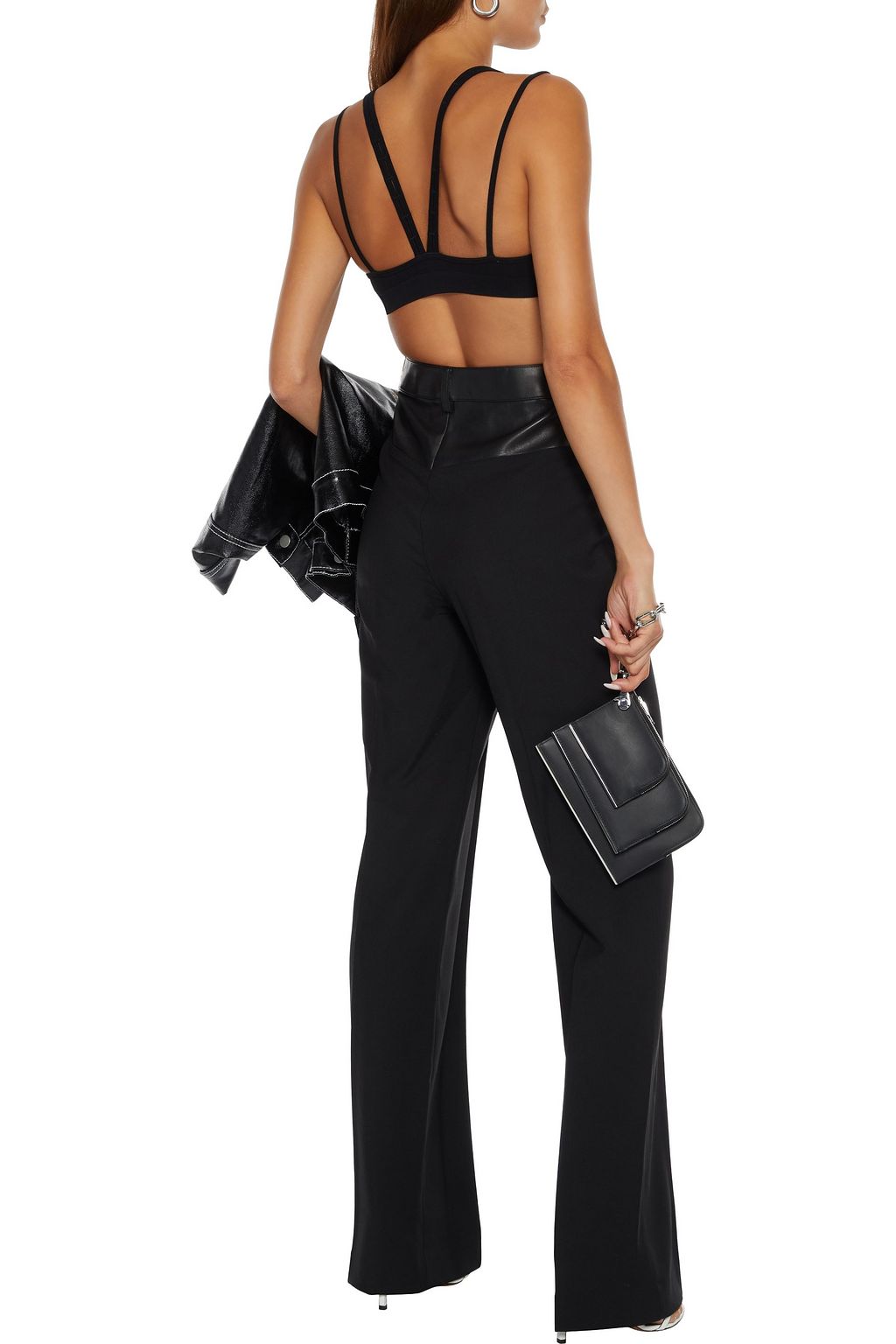 HELMUT LANG Garter leather-paneled twill straight-leg pants