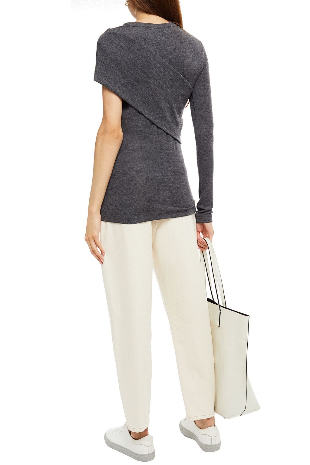 BRUNELLO CUCINELLI One-sleeve mélange wool-blend jersey top