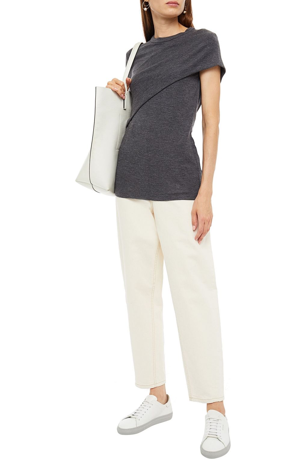 BRUNELLO CUCINELLI One-sleeve mélange wool-blend jersey top
