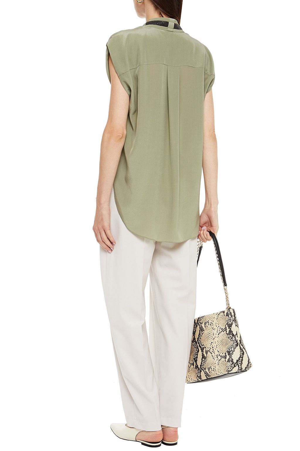 BRUNELLO CUCINELLI Bead-embellished silk-charmeuse top