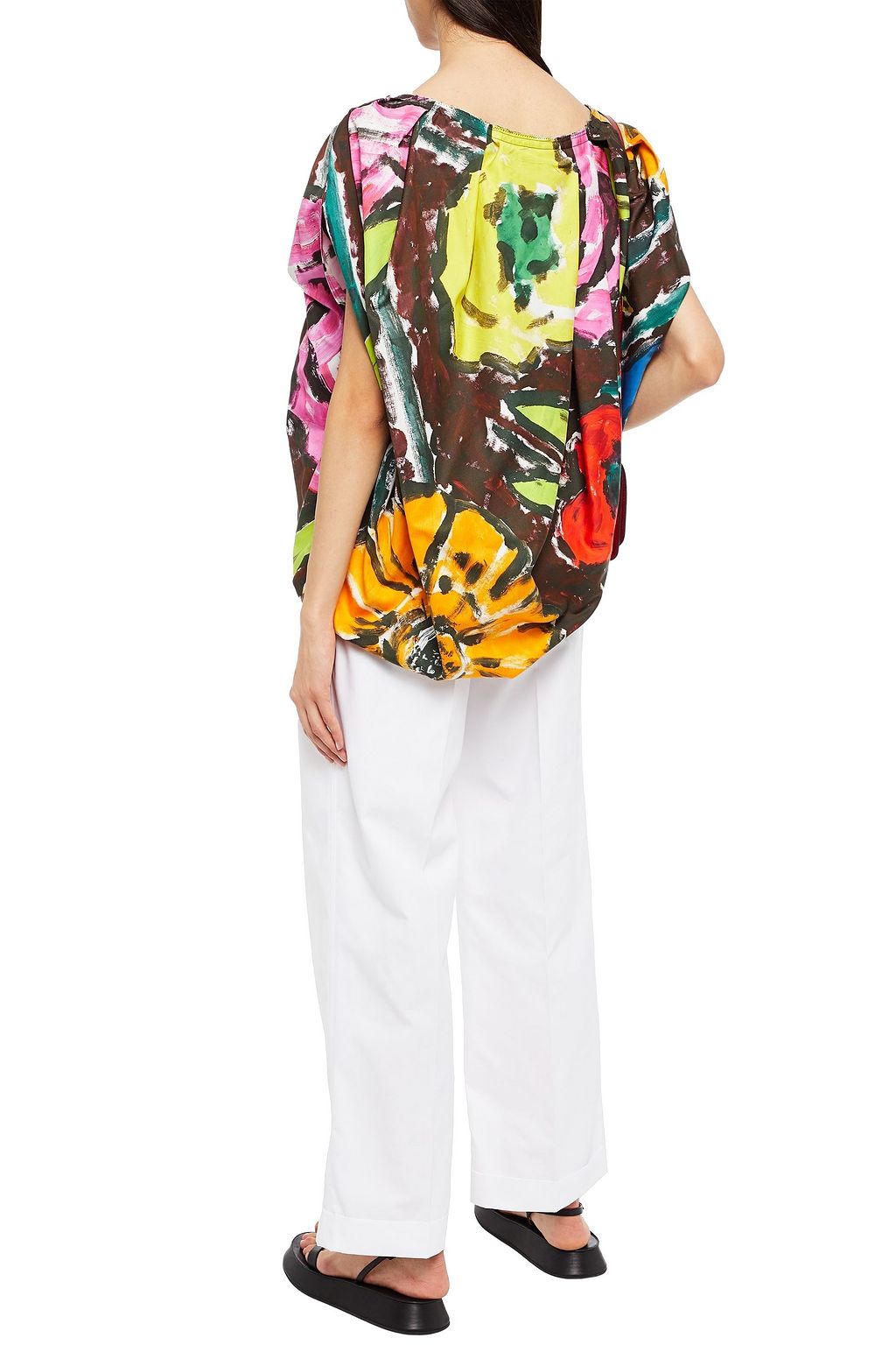MARNI Pleated printed cotton and linen-blend top