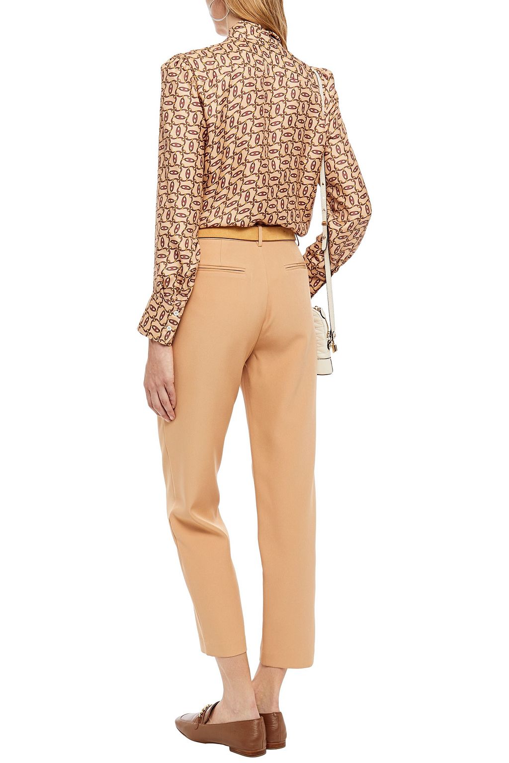 SANDRO Chainy pussy-bow printed satin-twill blouse