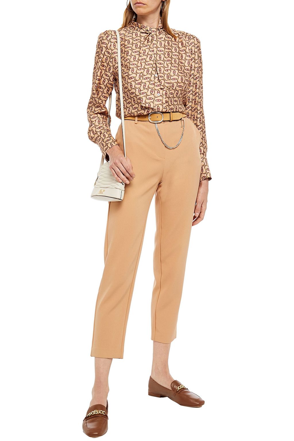 SANDRO Chainy pussy-bow printed satin-twill blouse