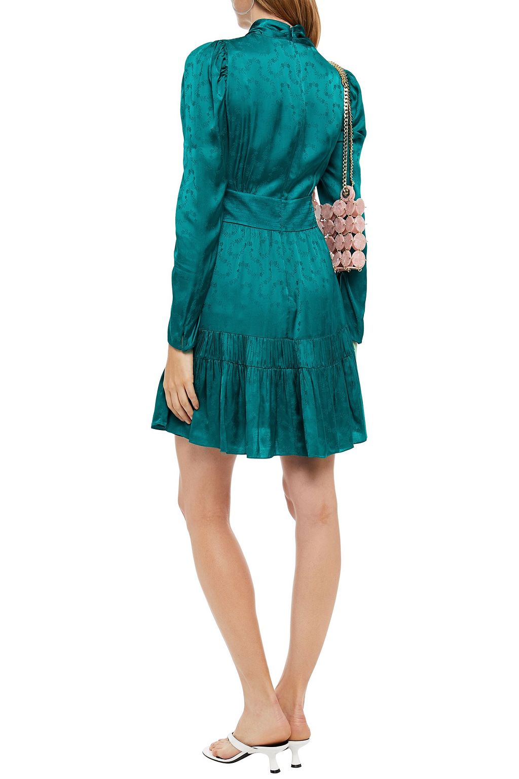 SANDRO Gathered pleated satin-jacquard mini dress