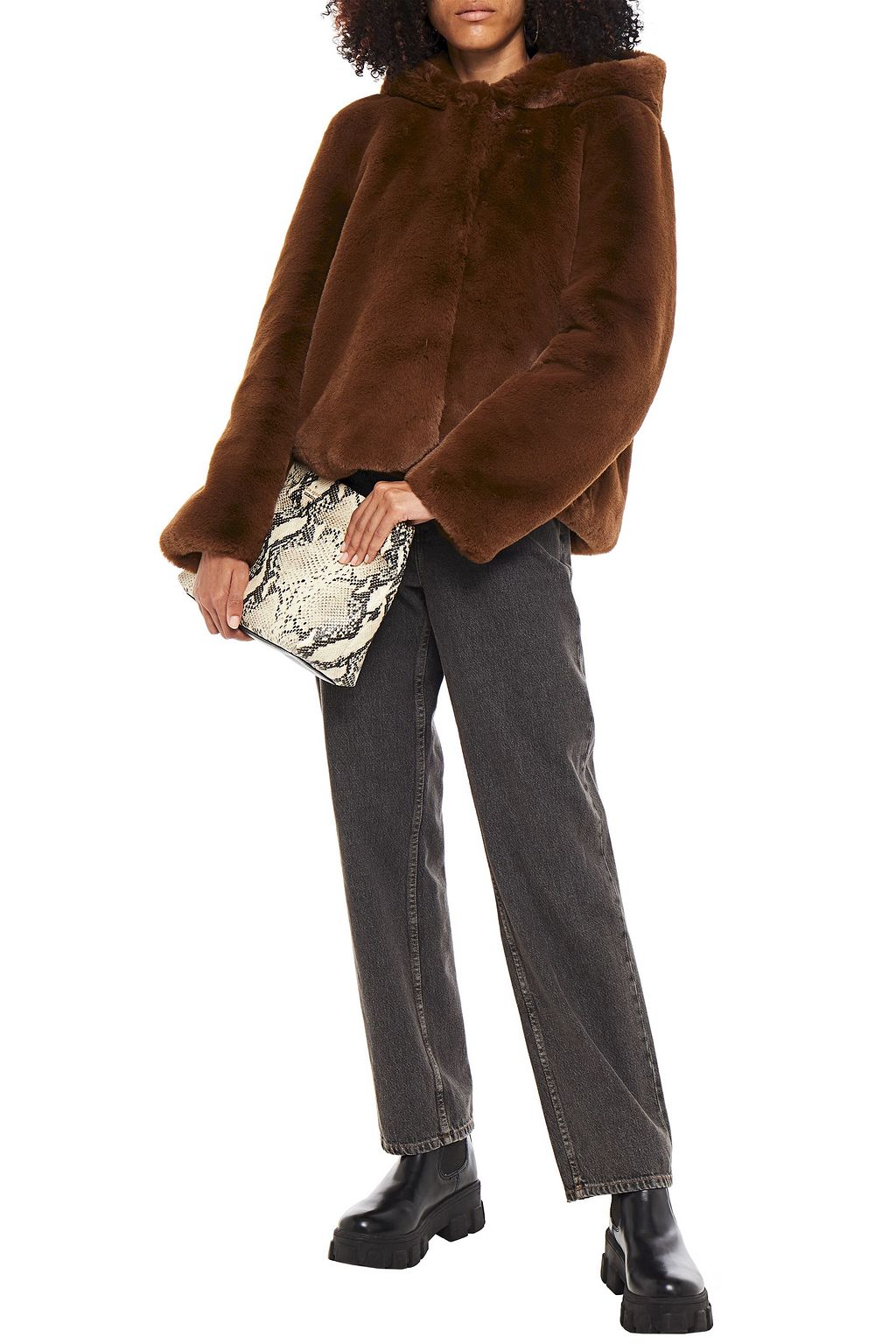 SANDRO Faux fur hooded jacket