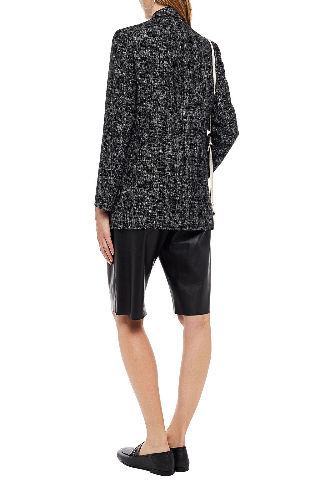 SANDRO Checked wool and linen-blend blazer