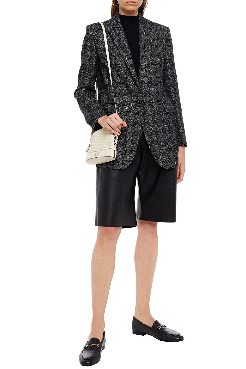 SANDRO Checked wool and linen-blend blazer