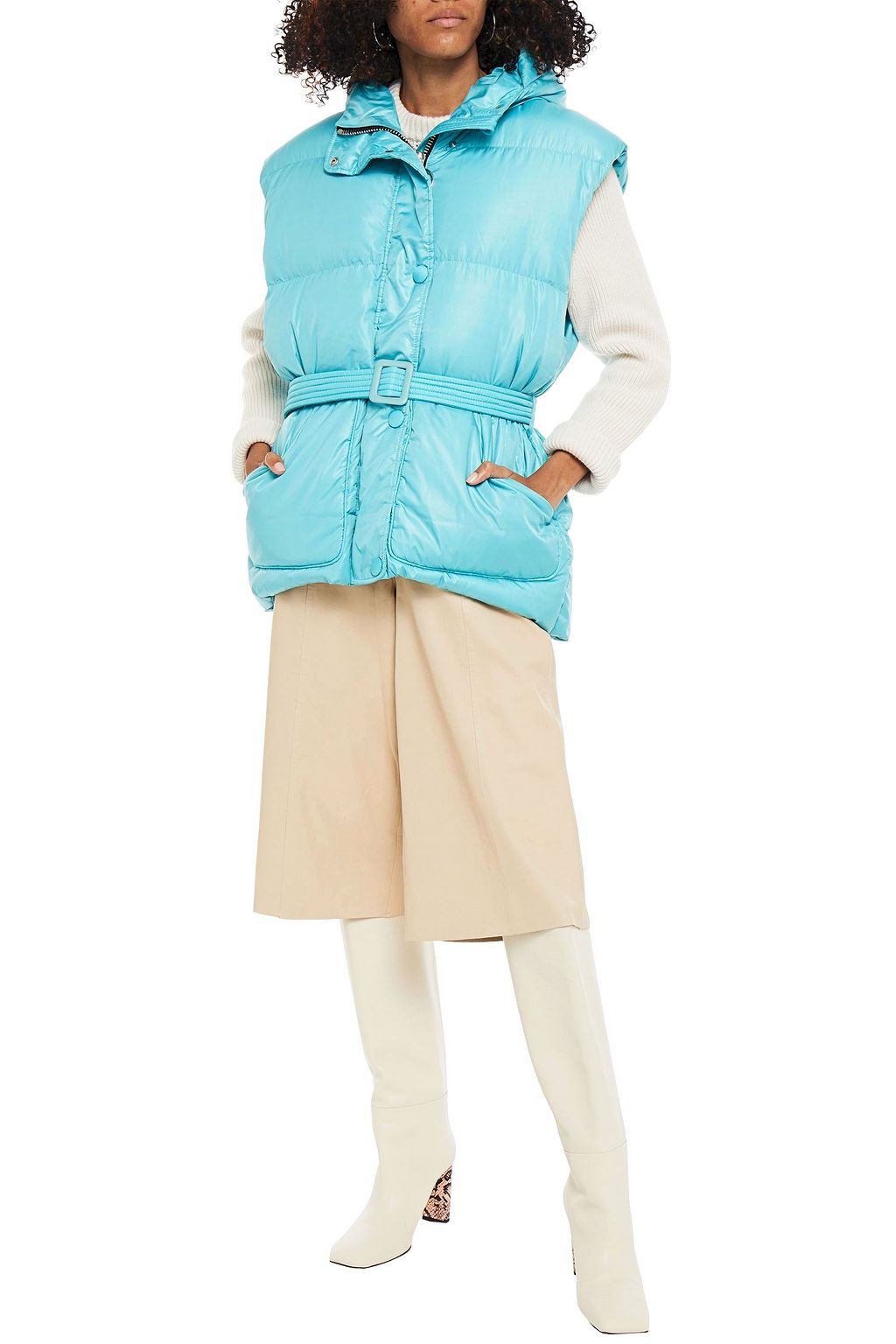 IENKI IENKI Belted metallic quilted shell hooded down vest