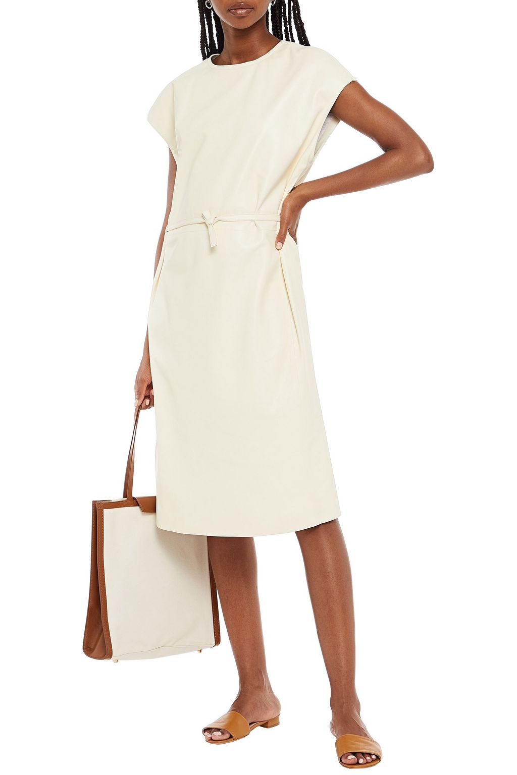 MARNI Belted leather midi dress