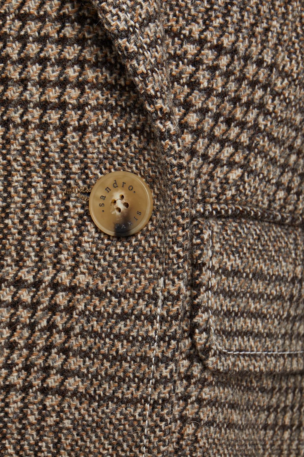 SANDRO Laina double-breasted Prince of Wales checked wool-blend tweed coat