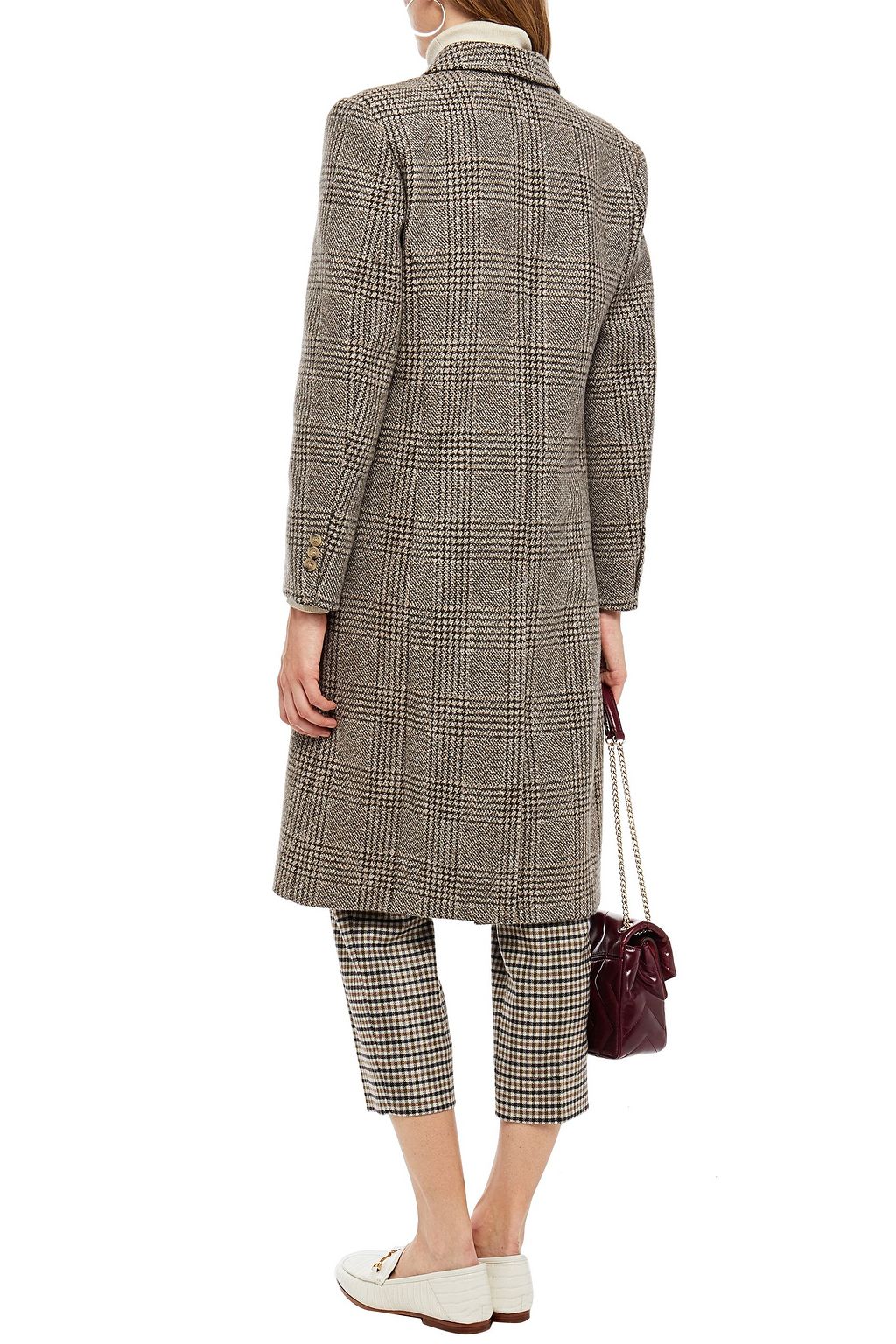 SANDRO Laina double-breasted Prince of Wales checked wool-blend tweed coat