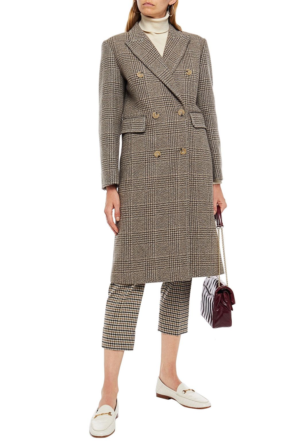 SANDRO Laina double-breasted Prince of Wales checked wool-blend tweed coat